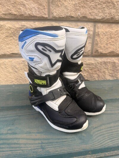 ALPINESTARS TECH 3S KIDS BOOTS WHITE BLACK BLUE JUNIOR YOUTH MOTOCROSS
