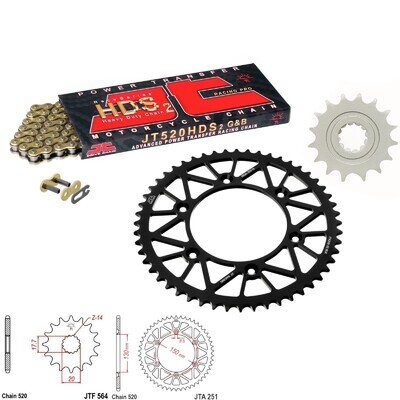 YZ125 Chain and Sprocket Kit JT HDS Heavy Duty Gold Yamaha YZ125 2001