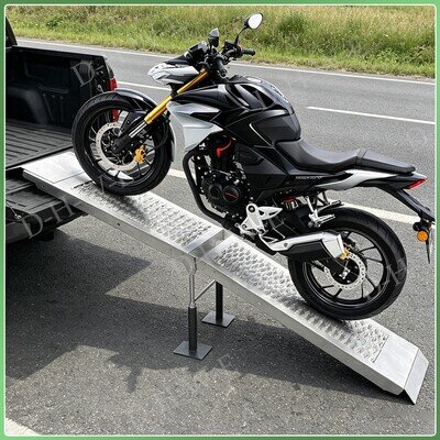 Vehicle Loading Ramp Folding Heavy Duty 300kg Motorbike Bike w/ Support Stand