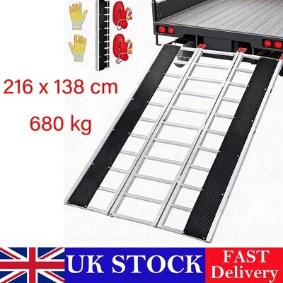 216 cm x 138 cm Folding Motorcycle Loading Ramp, 680kg Capacity Aluminum Ramp