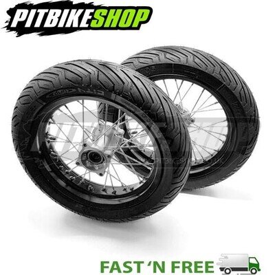 Road Legal 14" Extra Wide Supermoto Wheels Tyres Set SDG Hub Pit Bike Motorcycle