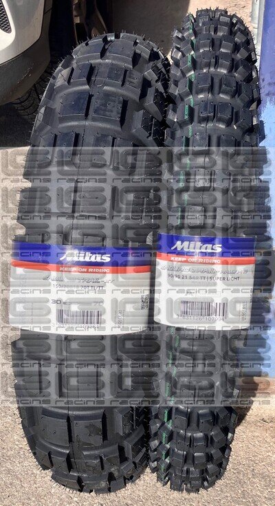 RALLY / ADVENTURE BIKE. MITAS XT 150-18 & RALLY PRO 90/90/21 (ROAD LEGAL)COMBO