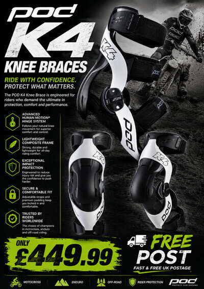 Pod Active K4 2.0 Motocross Knee Braces White Safety Racing MX/Enduro,Trials