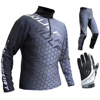 Wulfsport Connect Adults Trials Kit Motorcycle Top Trousers Gloves Grey