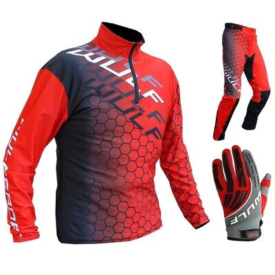 Wulfsport Connect Adults Trials Kit Motorcycle Top Trousers Gloves Red