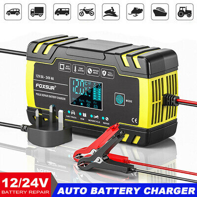 12V/24V Smart Automatic Car Motorcycle Battery Charger Pulse Repair 8Amp AGM/GEL