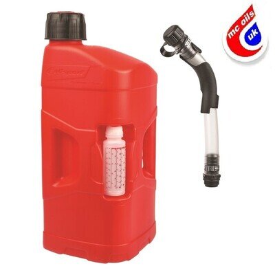 Polisport Fuel Can 20 Litres with Flexible Hose Spout & 2 T Oil Jug Red Moto-X
