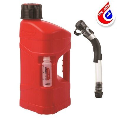 Polisport Fuel Can 10 Litres with Flexible Hose Spout & 2 T Oil Jug Red Moto-X