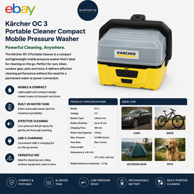 Kärcher OC 3 Portable Cleaner Compact Mobile Pressure Washer Car Bike Outdoor