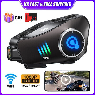 WiFi HD Dash Cam Motorcycle DVR Video Recorder Camera Helmet Bluetooth Headset