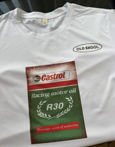 MOTOCROSS T SHIRTS OLD SKOOL CLASSIC VINTAGE CASTROL R30 WHITE