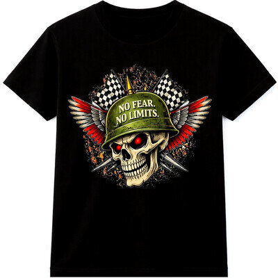 No Fear No Limits Skull Racing Helmet Wings Motocross Biker Graphic T-Shirt.