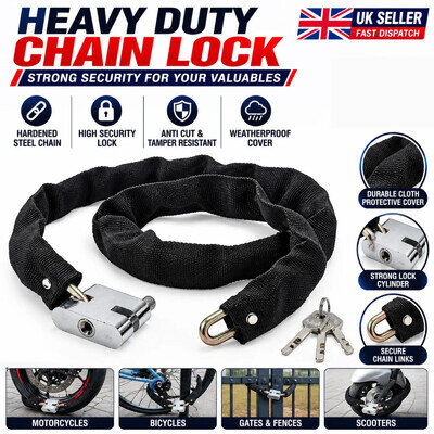 Bike Lock Chain Lock Heavy Duty 1.5m Bike Bicycle Security Padlock Motorcycle UK