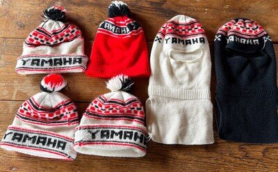 Vintage YAMAHA Knit Ski Snowmobile Motocross Hat Beanie Stocking Pom Cap Lot 6