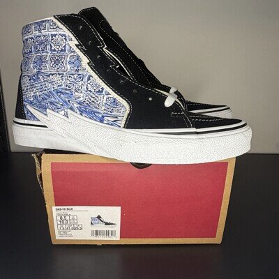 Vans Sk8-Hi Bolt Liquify Black Blue White Canvas Suede Men's Hi Top Skate Shoes