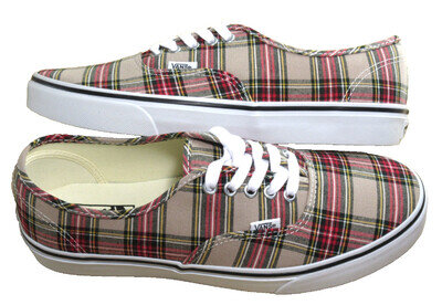 Vans Men's Authentic Plaid Tan Canvas Casual Skate Boat shoes Size 10 NEW
