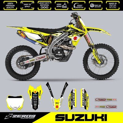 SUZUKI MX Graphics Kit Motocross Graphics Decals RM RMZ 125-450 RUSH YEL/BLK