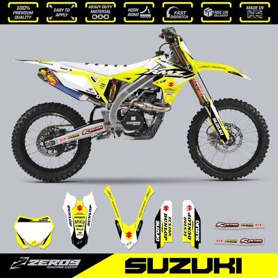 SUZUKI MX Graphics Kit Motocross Graphics Decals RM RMZ 125-450 ECHO YEL/BLK