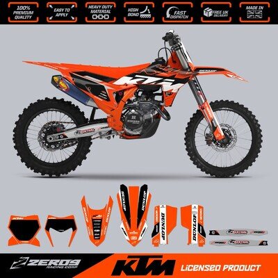KTM MX Graphics Kit Motocross Graphics Decals SX SXF EXC EXCF 125-500 SYNC BLK/O