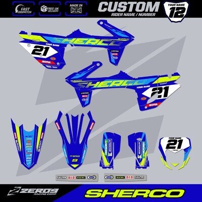 SHERCO SE SEF ENDURO MOTOCROSS GRAPHICS KIT CUSTOM MX GRAPHICS DECALS ZOOM BLU/O