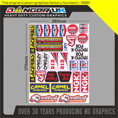 MOTOCROSS MX STICKERS DECALS GRAPHICS CUT SHEET VARIOUS LOGOS RETRO EVO