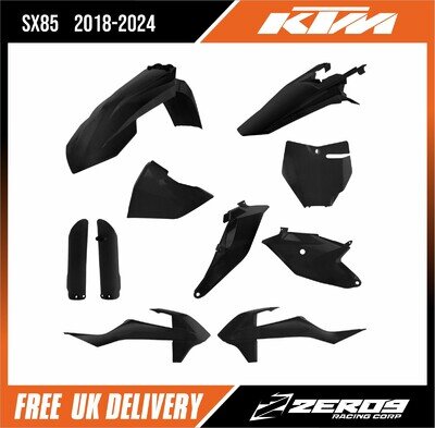 KTM PLASTICS KIT SX85 2018-24 GASGAS MC85 2021-24 INCLUDES FORK GUARDS BLACK