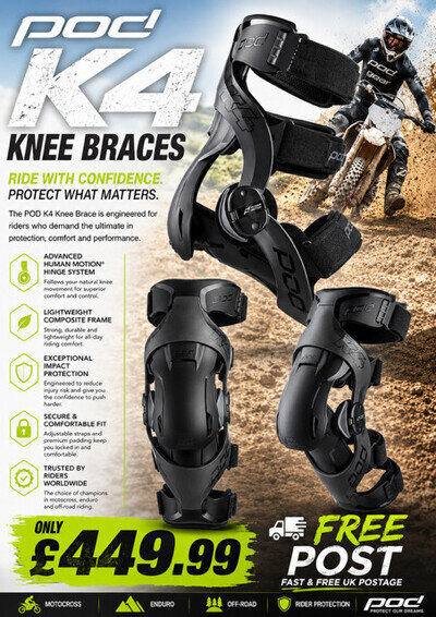 Pod Active K4 2.0 Motocross Knee Braces Black Safety Racing MX/Enduro,Trials
