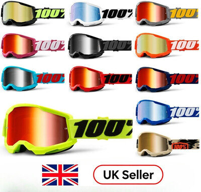 100% Strata 2 Motocross MX Goggles – Mirror & Clear Lenses, Unisex Fit