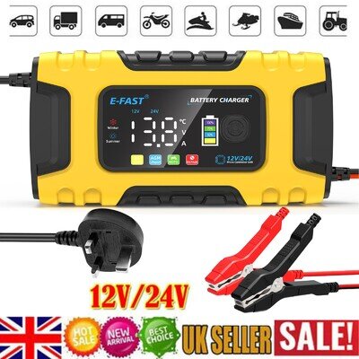 12V 24V 10-Amp Lithium Battery Charger Pulse Repair Car Motorcycle AGM LiFePo4