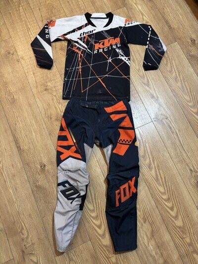FOX / THOR KTM Youth Kids Child’s Motocross MX Kit Pants Jersey - 28”- Age 9-11