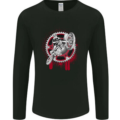 Motocross Bike on a Background of Gears Mens Long Sleeve T-Shirt