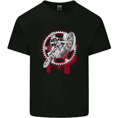 Motocross Bike on a Background of Gears Mens Light Cotton T-Shirt