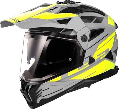 LS2 MX702 Pioneer II Dual Visor Adventure Motorcycle Helmet - Matt Grey/Yellow