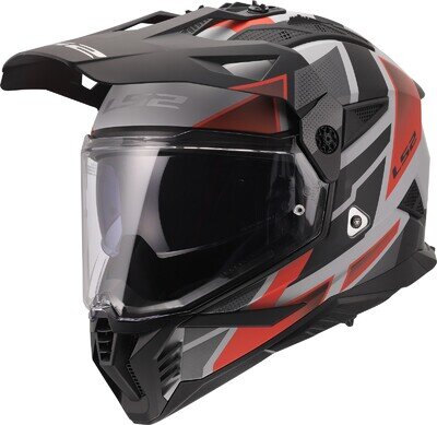 LS2 MX702 Pioneer II Dual Visor Adventure Motorcycle Helmet - Block Grey/Red
