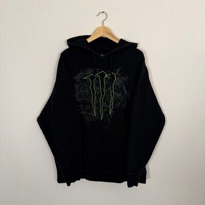 Vintage Y2K Monster Energy Drink Racing Motocross Hoodie Sweatshirt Black XL