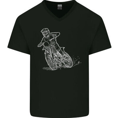 Motocross Bike Line Drawing Dirt Bike MotoX Mens V-Neck Cotton T-Shirt