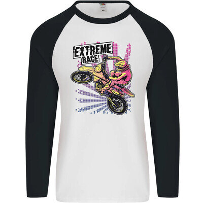 Extreme Race Motocross Dirt Bike Motorbike Mens L/S Baseball T-Shirt