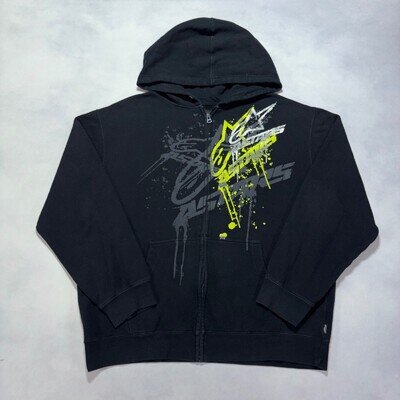 Alpinestars Full Zip Hoodie Men's XL Black Graphic Sweatshirt Motocross Y2K