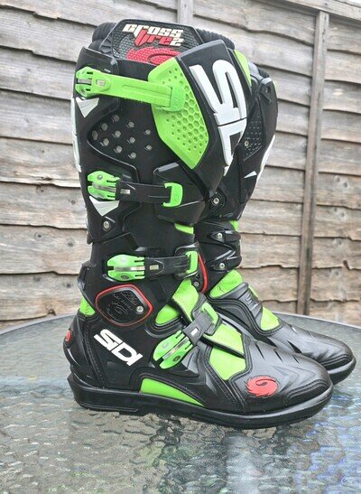 Sidi Crossfire 2 SRS Motocross Enduro Boots Black Green UK 9 EU 43