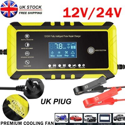 12V 24V Lithium Battery Charger Pulse Repair Car Motorcycle AGM LiFePo4