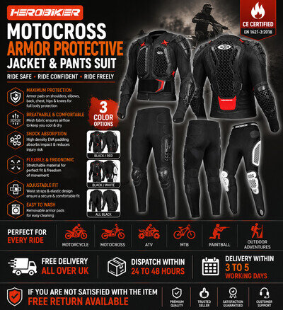 Motocross Body Armour Jacket Motorcycle Chest Back Protector Off Road UK