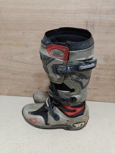 Alpinestars Tech 10 motocross boots silver, black, and red UK 9 US 10 WORN