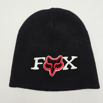 Fox Racing Beanie Hat Black Knit Embroidered Logo Motocross Skull Cap