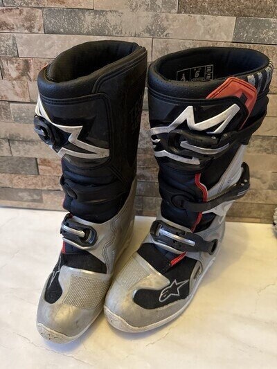 Alpinestars Tech 7s Motocross Boots Black Silver Red Size US 6 EUR 39 UK 5