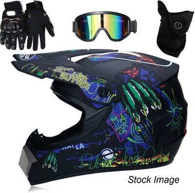 Youth Motocross Helmet Set Matte Black Graffiti - Chengzhou CG-225 Size M