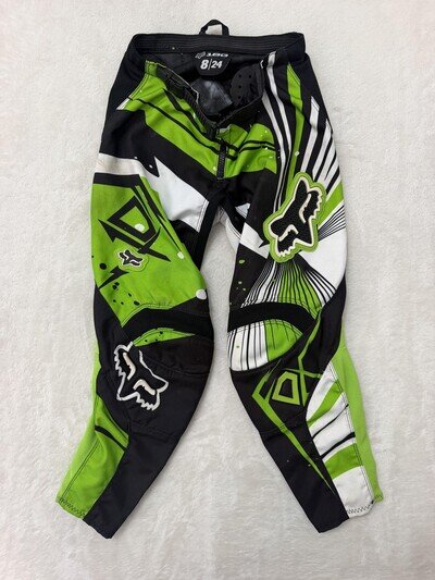 Fox Racing 180 Pants Youth 8 24x26 Green Black Motocross MX Riding Padded