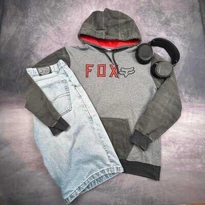 FOX Motocross Hoodie Camo Sleeves Red Interior Hood Lining Athletic Size L