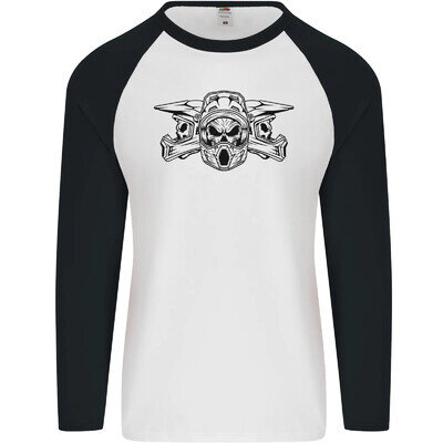 Motocross Skulls Dirt Bike MotoX Motorcycle Mens L/S Baseball T-Shirt