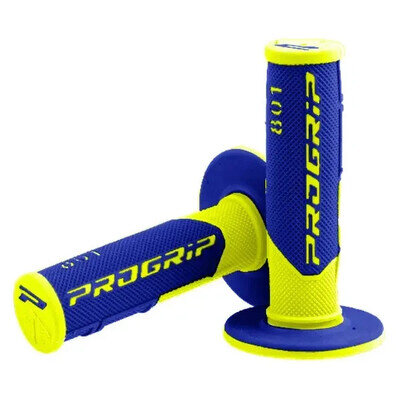 Progrip 801 Dual Density MX Grips Fluo Yellow Blue 115mm Made in Italy
