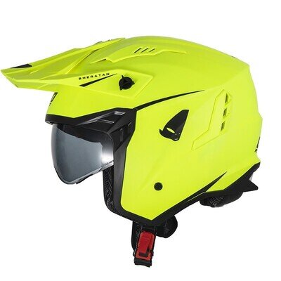 UFO Sheratan Matt Neon Yellow Trials Jet Open Face Motorcycle Helmet ECE 22.06